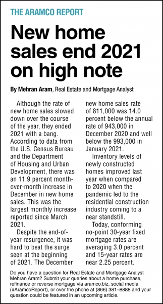New Home Sales End 2021 on High Note
