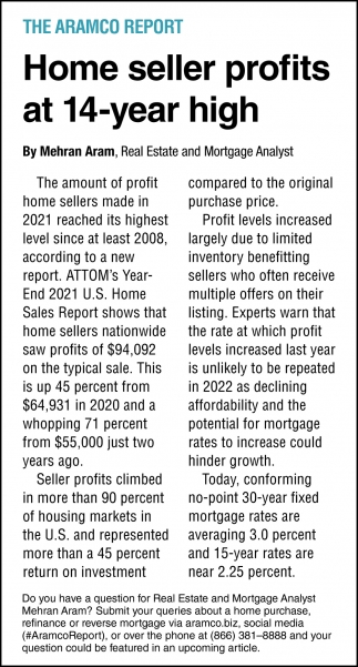 Home Seller Profits at 14-Year High