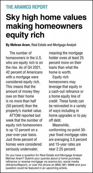 Sky High Home Values Making Homeowners Equity Rich