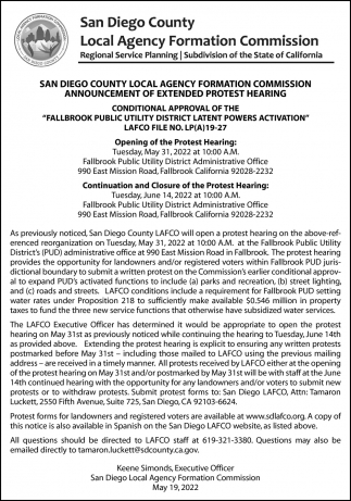Announcement Of Extended Protest Hearing