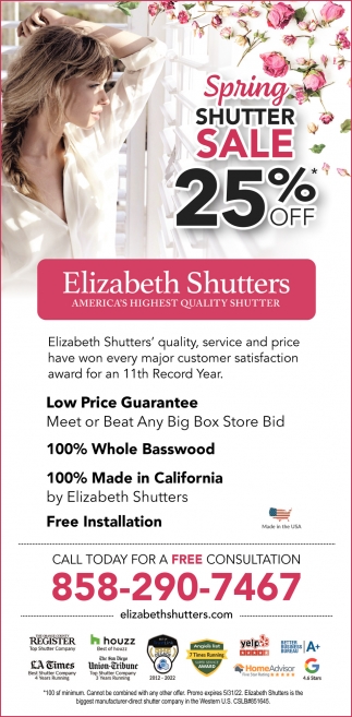 Spring Shutter Sale 25% OFF