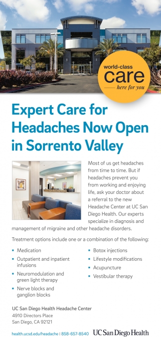 Expert Care For Headaches Now OPen In Sorrento Valley