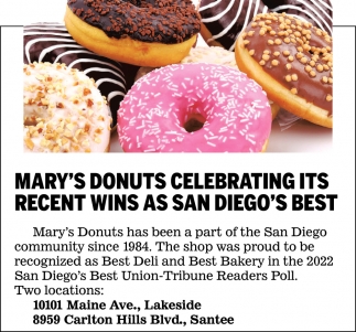 Mary's Donuts Celebrating Its Recent Wins As San Diego's Best