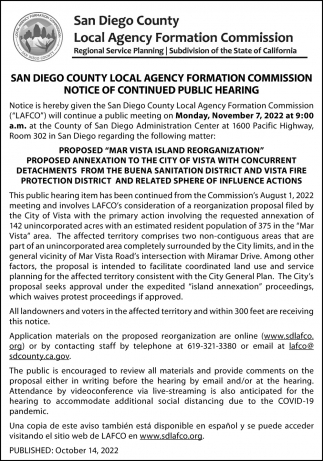 Notice Of Continued Public Hearing