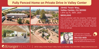 Fully Fenced Home On Private Drive In Valley Center