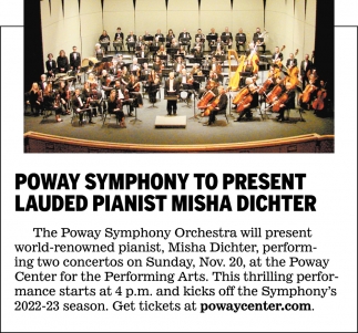 Poway Symphony To Present Lauded Pianist Misha Dichter