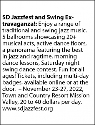 SD Jazzfest And Swing Extravaganza!