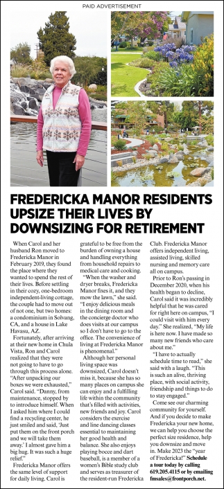 Fredericka Manor Residents Upsize Their Lifes By Downsizing For Retirement