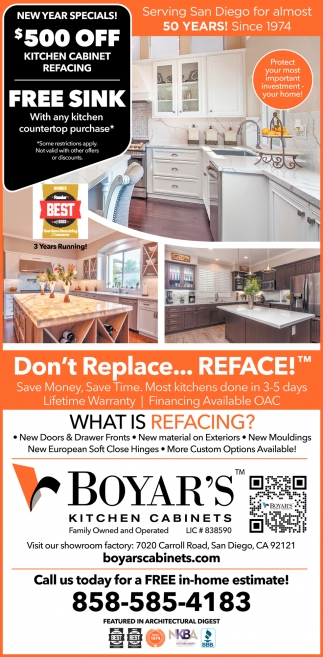New Year Specials! $500 OFF Kitchen Cabinet Refacing