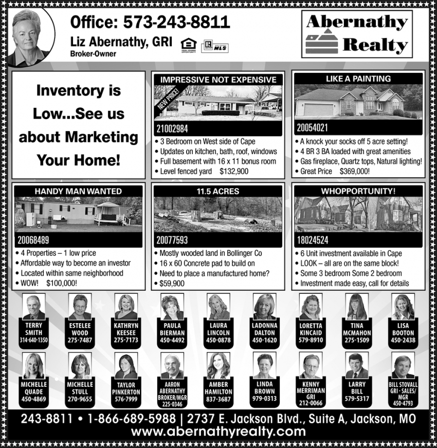 Inventory is Low... See Us About Marketing Your Home!
