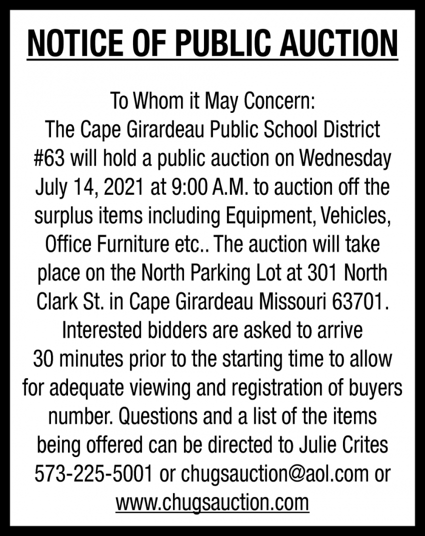 Notice of Public Auction