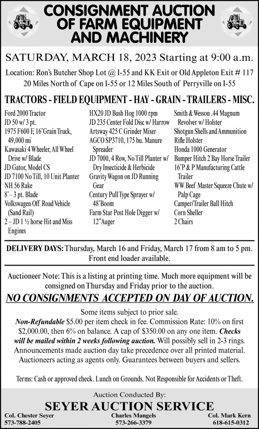 Consignment Auction of Farm Equipment and Machinery