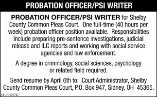 Probaton Officer/Psi Writer