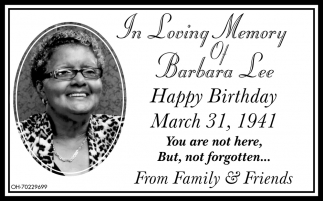 In Loving Memory Of Barbara Lee