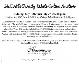 McCorkle Family Estate Online Auction