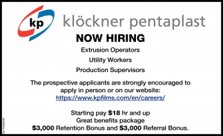 Extrusion Operators, Utility Workers, Production Supervisors
