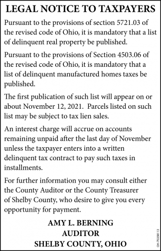 Legal Notice To Taxpayers