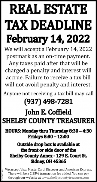 Real Estate Tax Deadline February 14, 2022