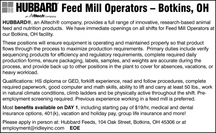 Feed Mill Operators