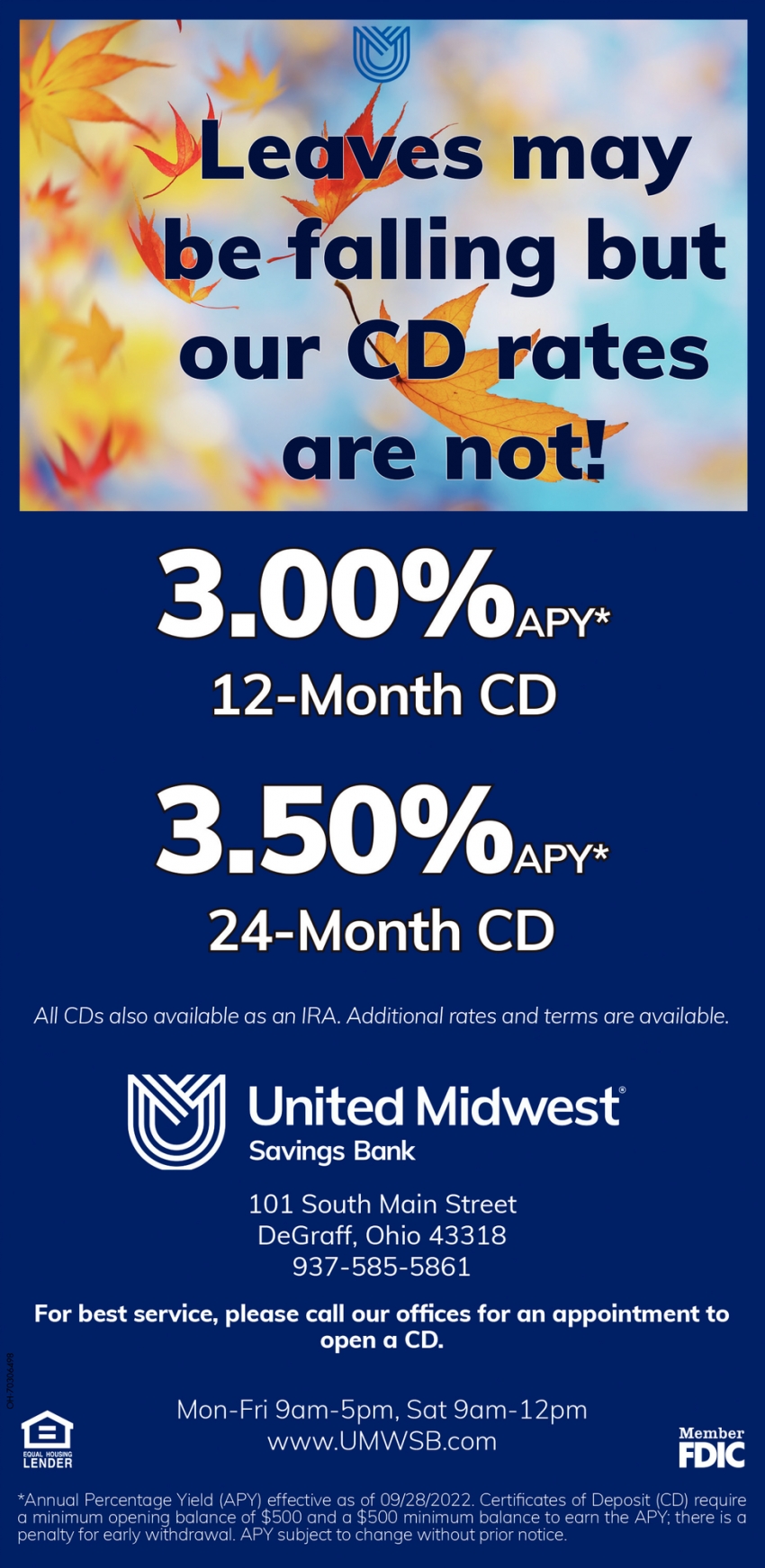 Leaves May Be Falling But Our CD Rates Are Not