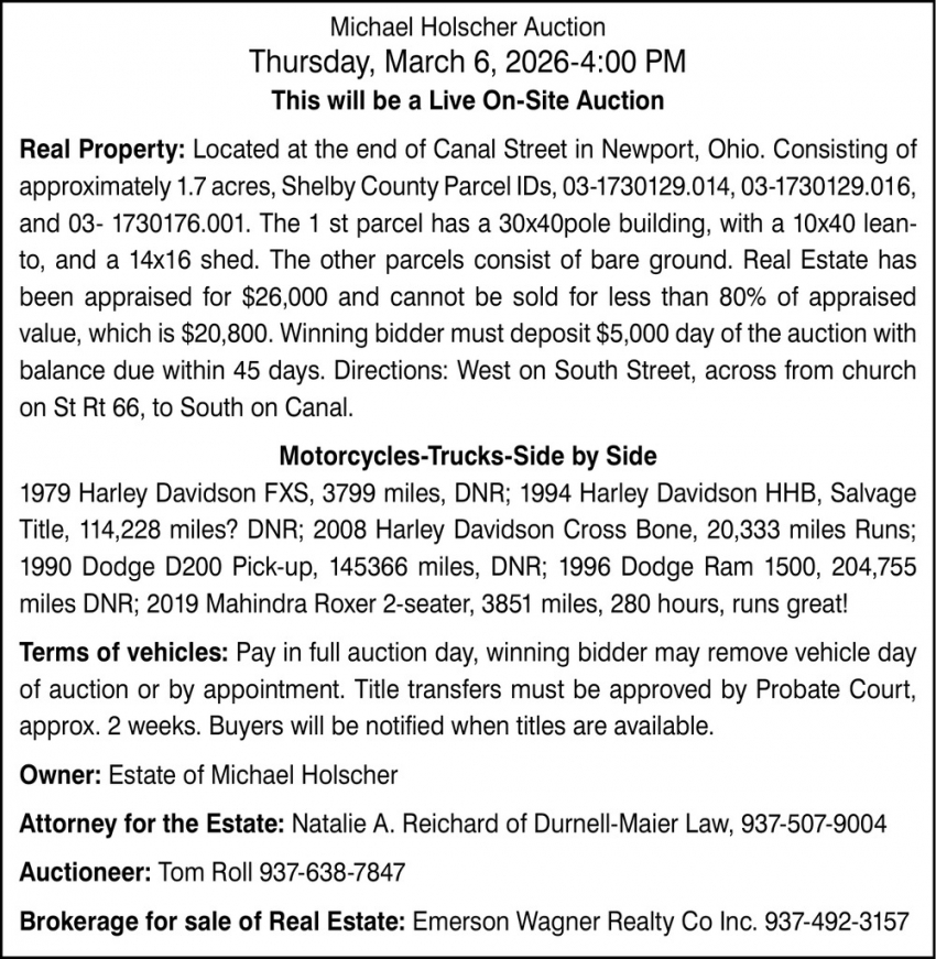 Michael Holscher Auction (March 6, 2026)