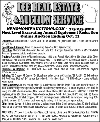 Online Auction Ending, Lee Real Estate & Auction Service, Menomonie, WI