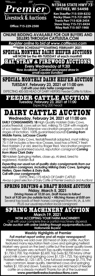 Special Monthly Dairy Heifer Auctions