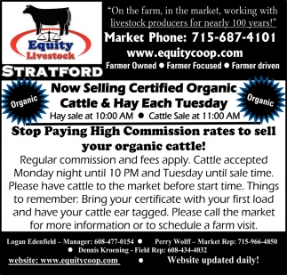 Now Selling Certified Organic Cattle & Hay Each Tuesday