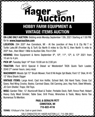 Hobby Farm Equipment & Vintage Items Auction