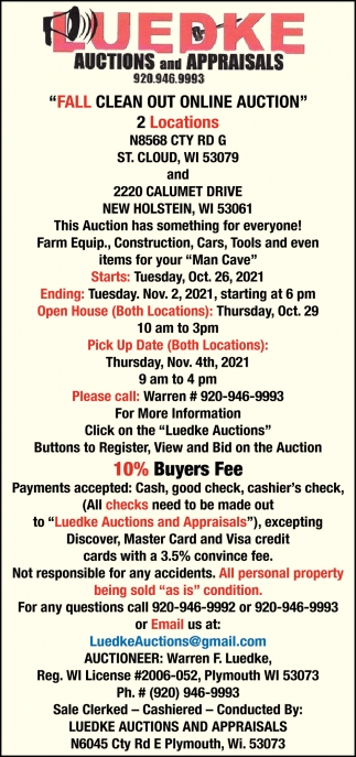Fall Clean Out Online Auction