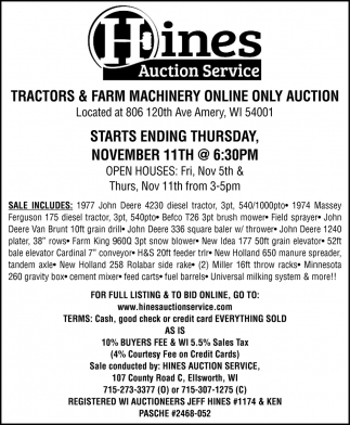 Tractors & Farm Machinery Online Only Auction