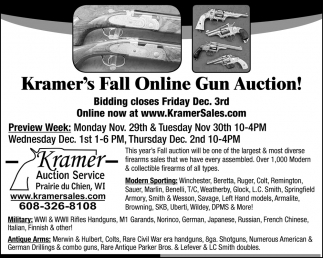 Kramer's Fall Online Gun Auction!