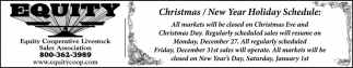 Christmas / New Year Holiday Schedule