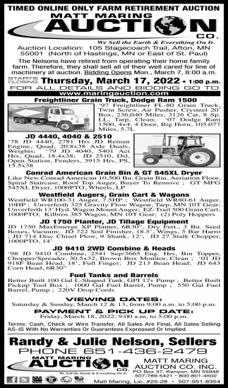 Timed Online Only Farm Retirement Auction