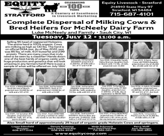 Complete Dispersal Of Milking Cows