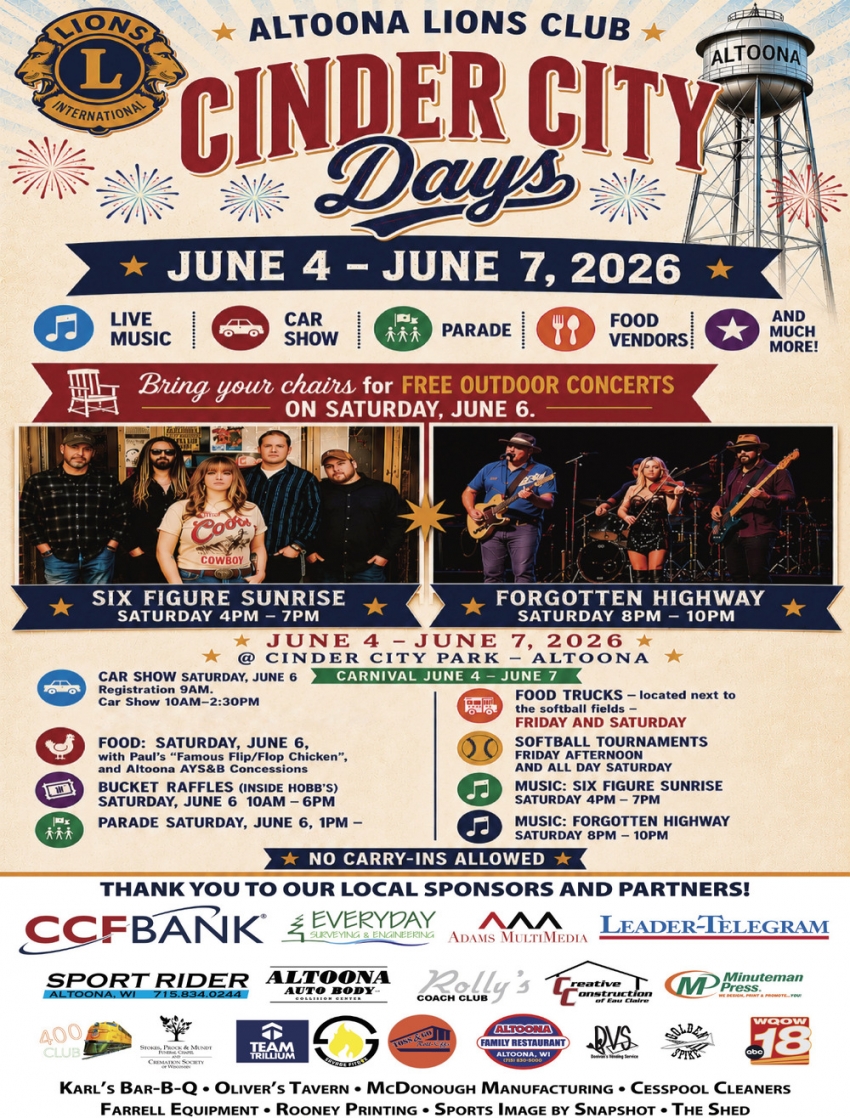 Altoona Lions Club Cinder City Days (June 4 - Jun 7, 2026)