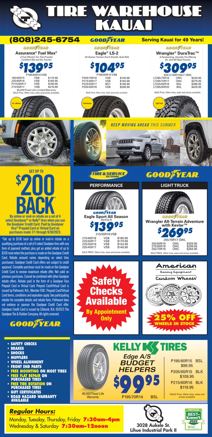 Serving Kauai for 49 Years!, Tire Warehouse Kauai, Lihue, HI