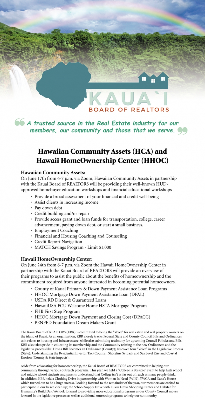 Hawaiian Community Assets, Kauai Board of Realtors, Lihue, HI