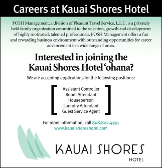 Careers at Kauai Shores Hotel