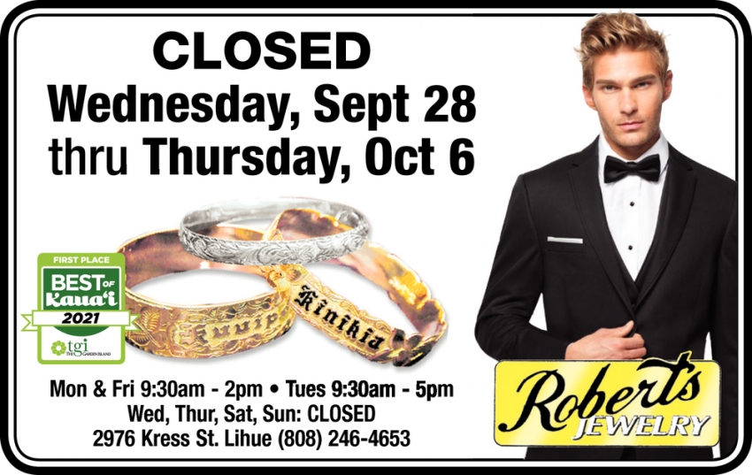 Closed Wednesday, Sept 28