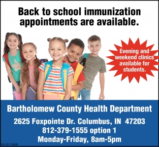 Back To School Immunization Appointments Are Available