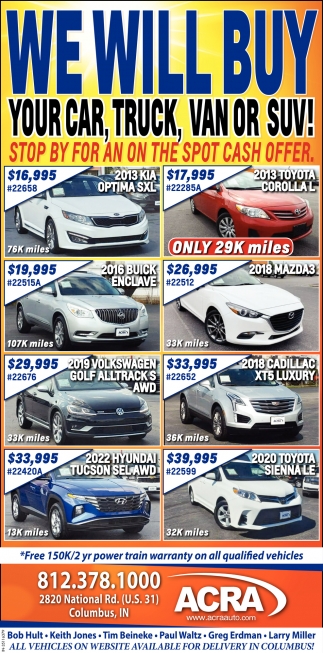 We Will Buy Your Car, Truck, Van or SUV!