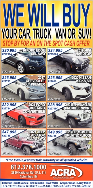 We Will Buy Your Car, Truck, Van or SUV!
