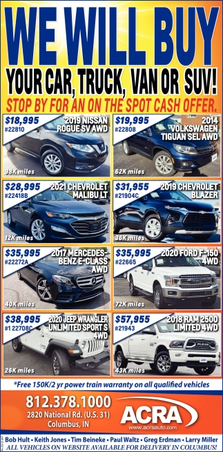 We Will Buy Your Car, Truck, Van or SUV!