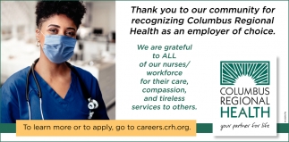 Thank You to Our Community for Recognizing Columbus Regional Health as an Employer of Choice