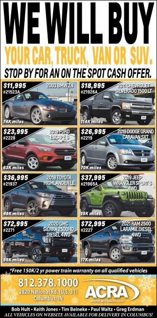 We Will Buy Your Car, Truck, Van Or SUV
