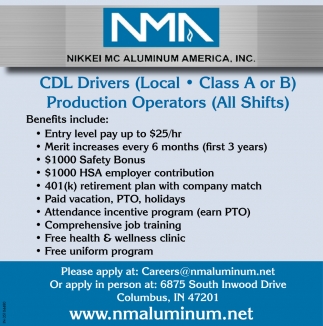 CDL Drivers - Production Operators