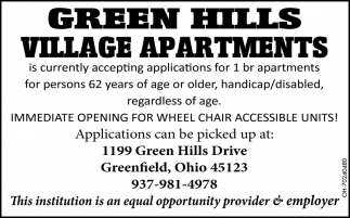 Accepting Applications For 1 Br Apartments