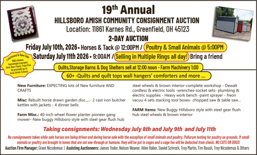 19th Annual Hillsboro Amish Community Consignment Auction