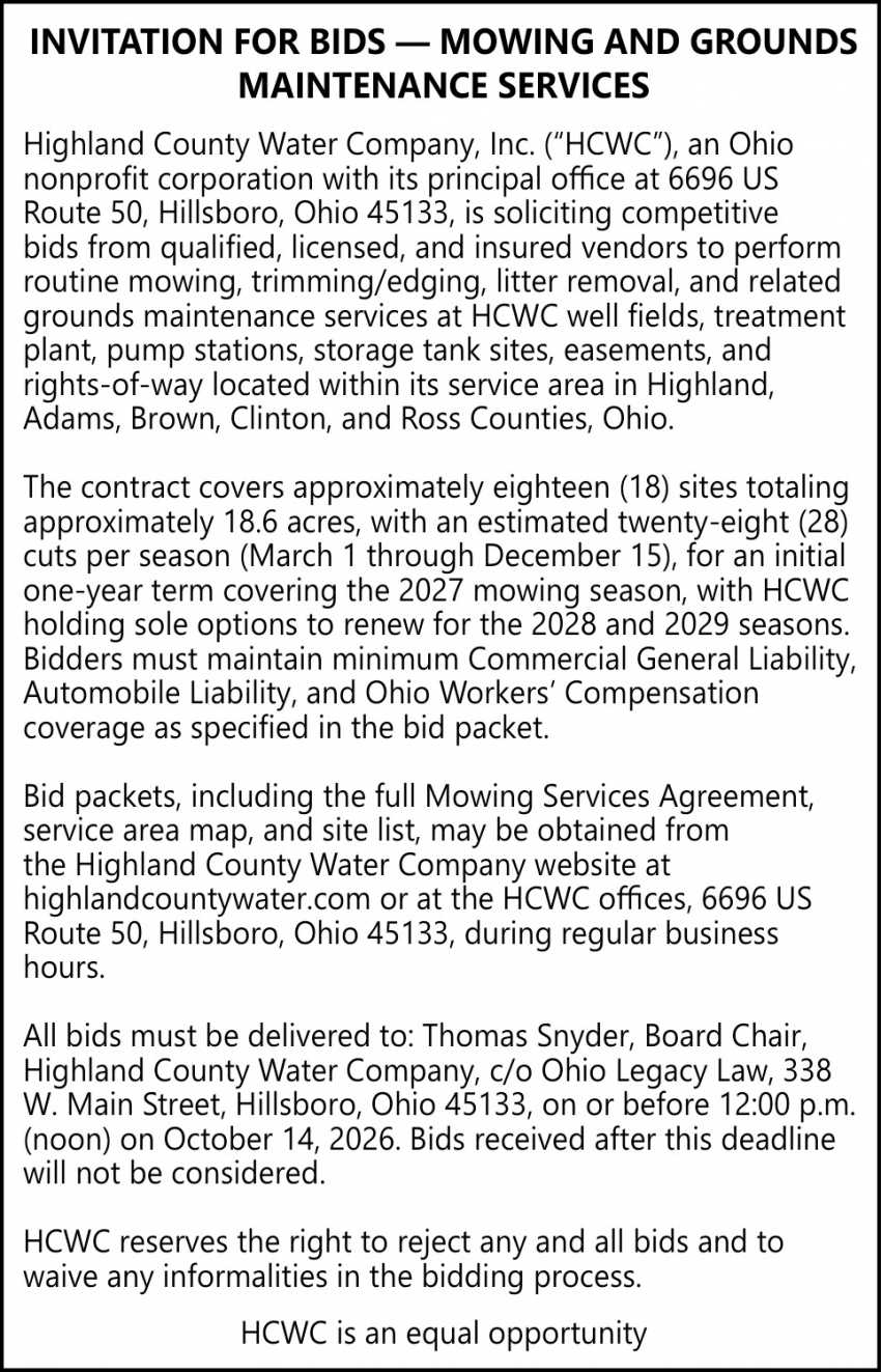Highland County Water Company, Inc.